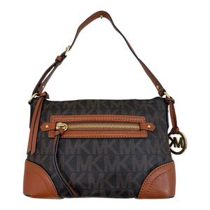 Michael Kors Signature Shoulder Bag Brown Leather Trim MK Pouch Included